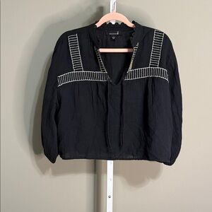 Broadway‎ 38 (L) Black Embroidered 100% Cotton Cropped Blouse